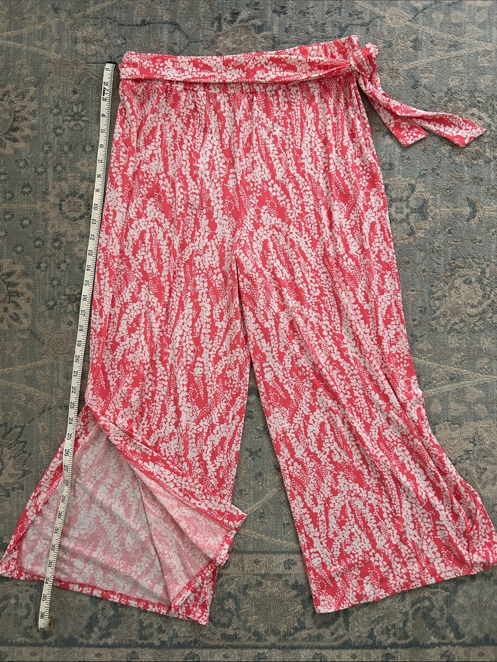 MARBLE Coral and White Printed Wide-Leg Pants